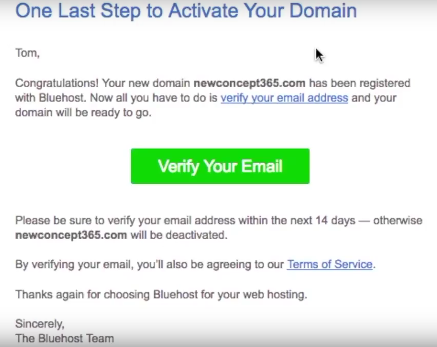 Start a blog Bluehost verify email