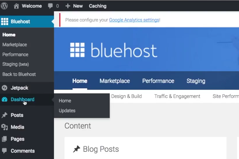 Start a blog Bluehost go to wordpress dashboard