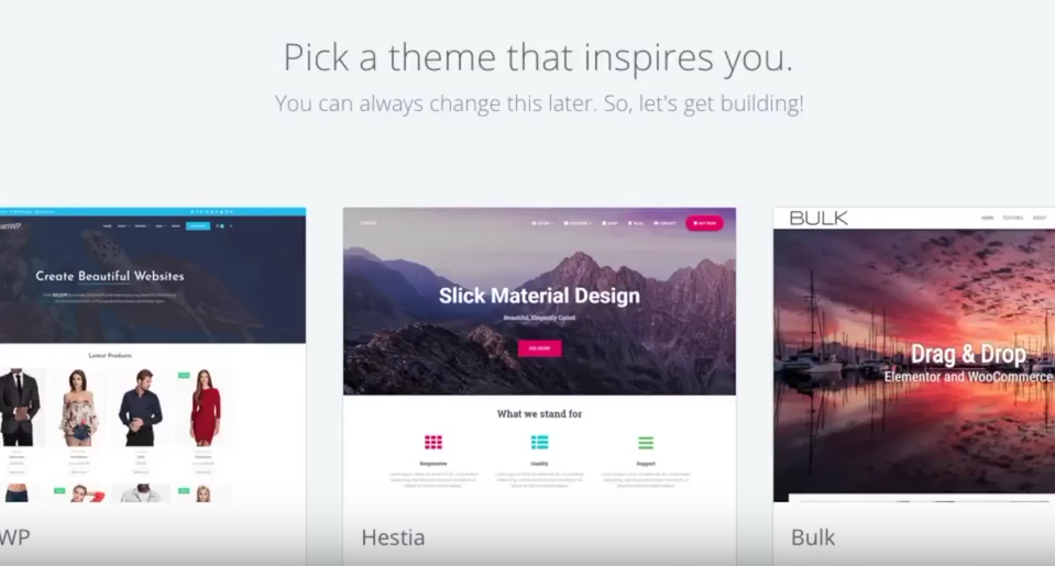 Start a blog Bluehost pick theme